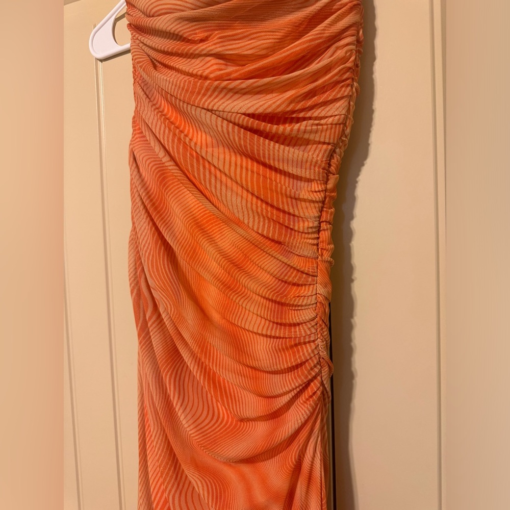 NWT Zara Strapless Ruched Underwire Midi Dress | XSmall | Orange - Picture 9 of 13